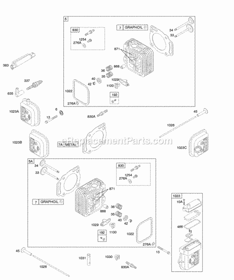 Cylinder Heads Rocker Covers Diagram and Parts List for 350776-1046-A2  Briggs and Stratton Engine